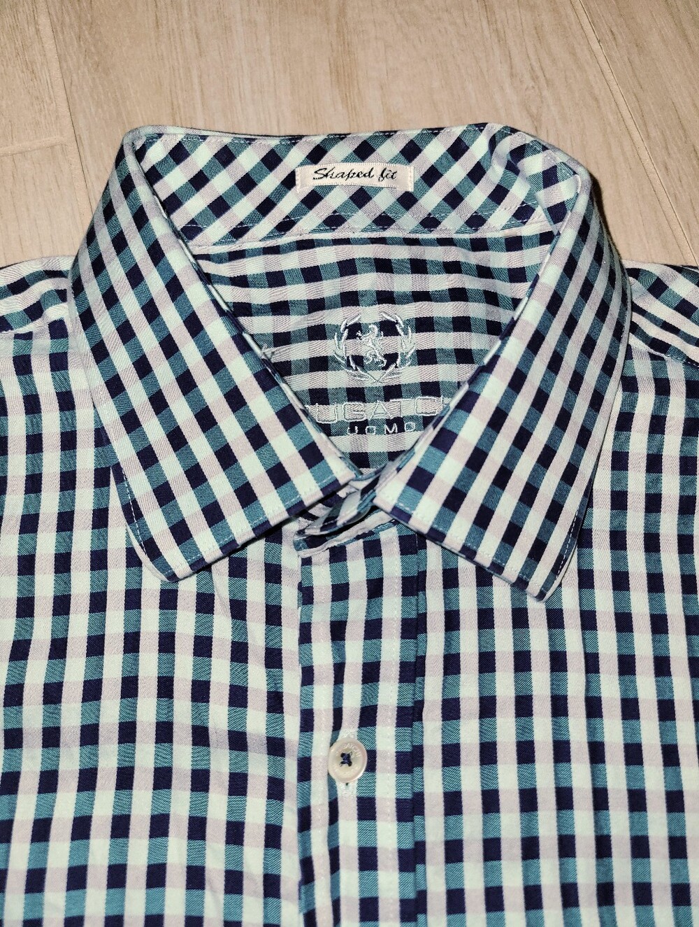 Bugatchi Navy and White Gingham Shirt .
